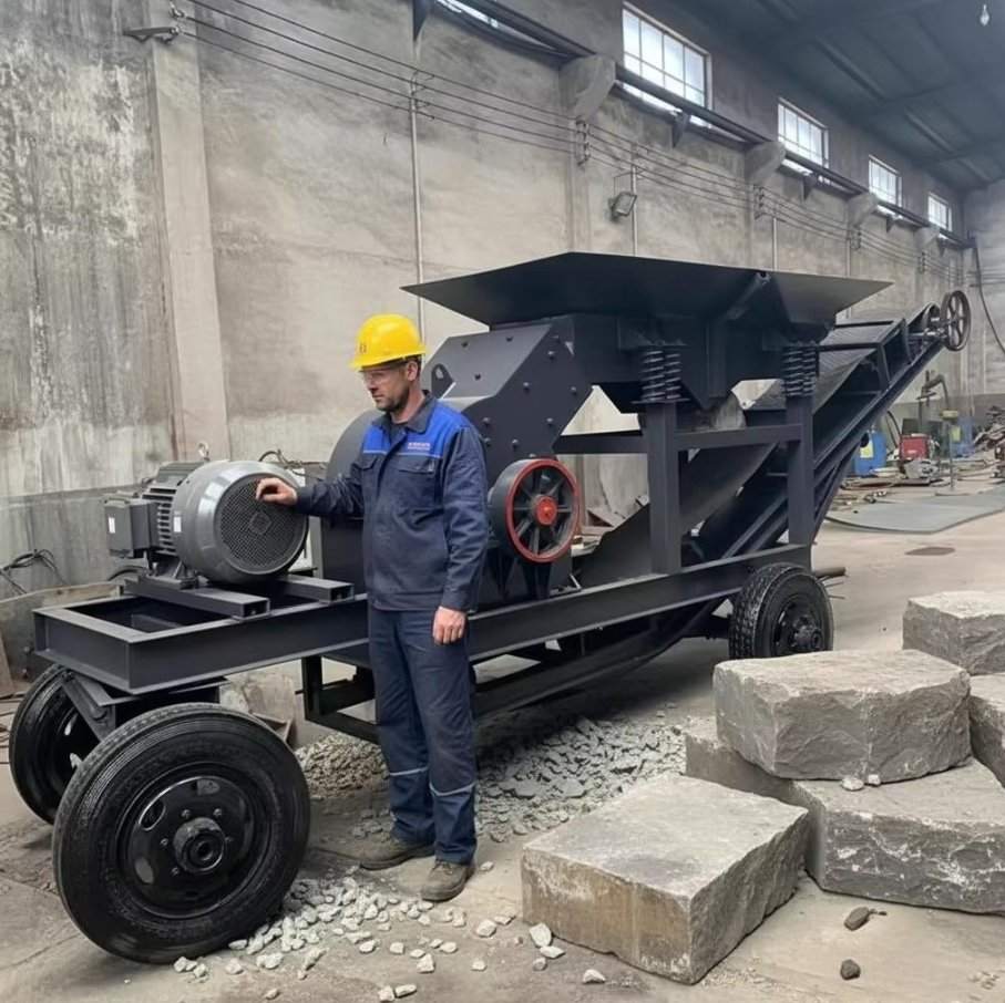 WSHT Crusher de Martelo a Diesel Móvel do Tipo Roda Máquina de Quebra de Pedra Portátil Montada em Pneu